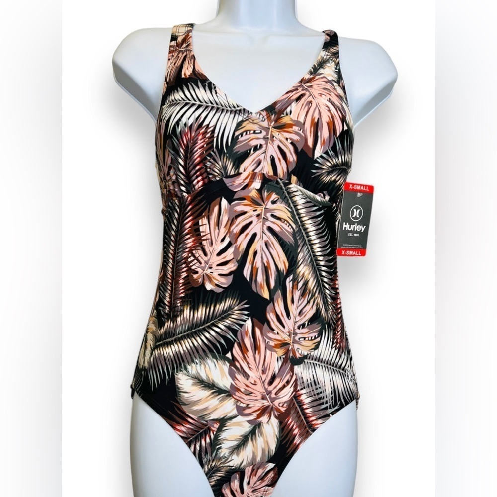 Hurley | One Piece Palm Tree Print Cross Back Swimsuit Sz XS